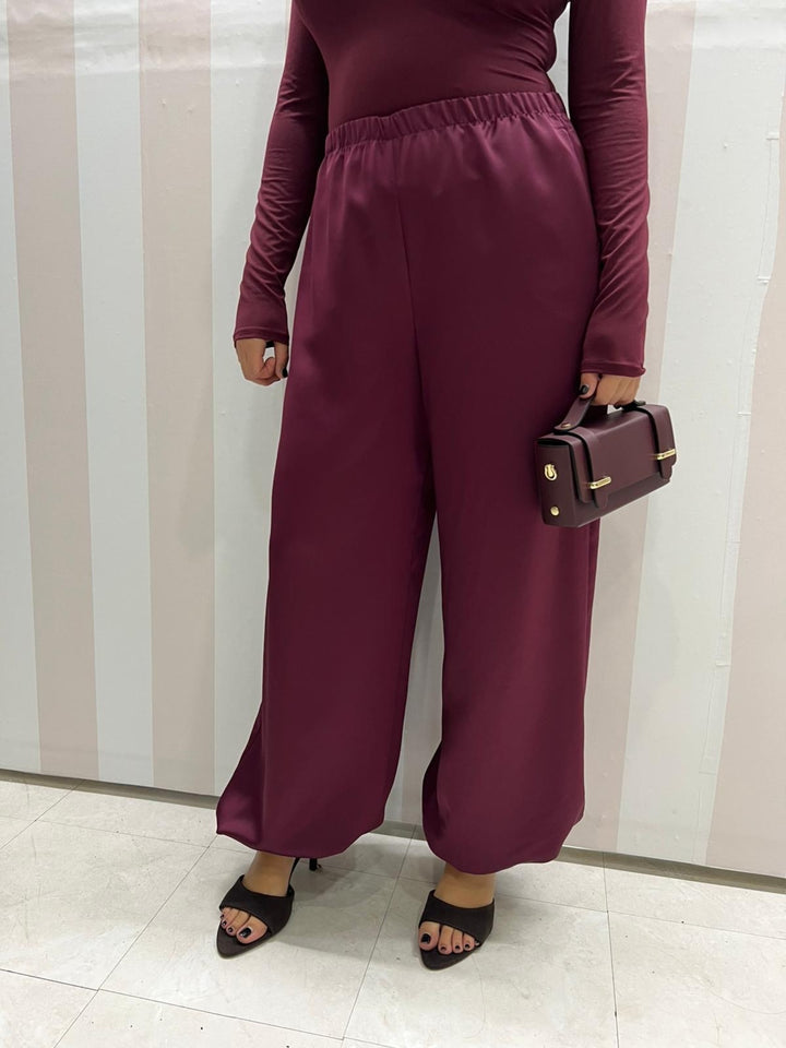 PANTALONI SATIN BORDEAUX