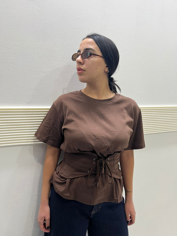 T-SHIRT CORSETTO MARRONE