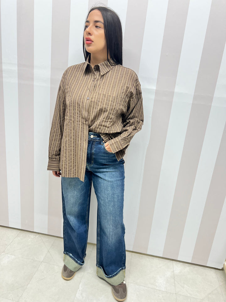 CAMICIA RIGHE marrone
