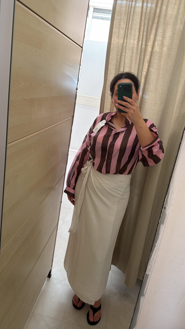CAMICIA RIGA ROSA E MARRONE