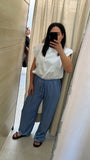 PANTALONI SATIN CELESTE