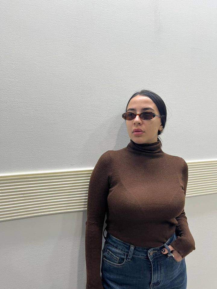 MAGLIONCINO COSTINE COLLO ALTO MARRONE