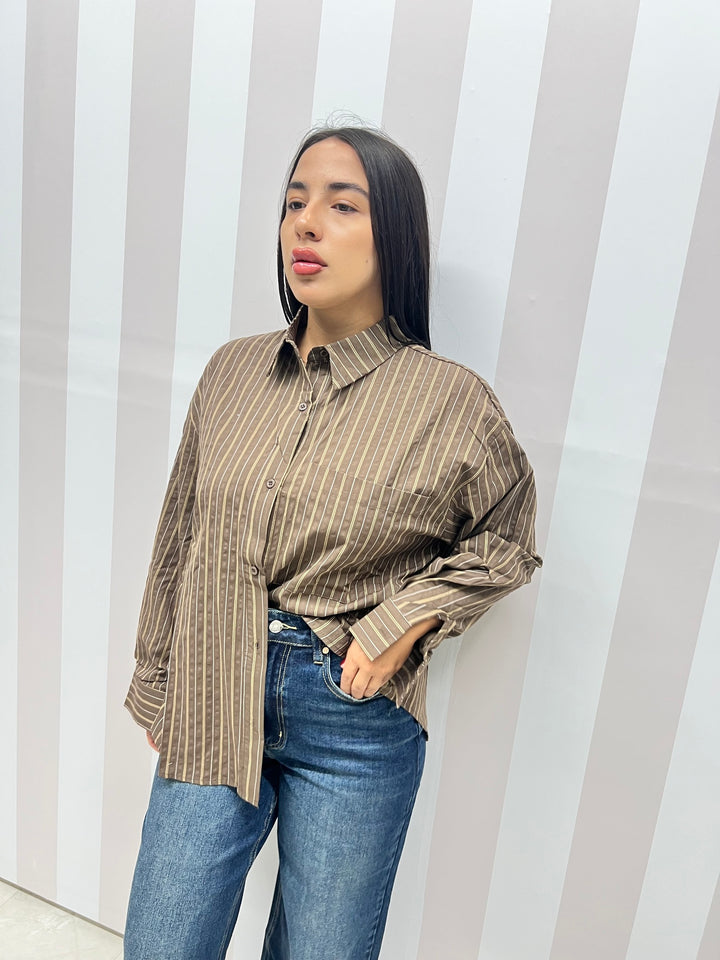 CAMICIA RIGHE marrone