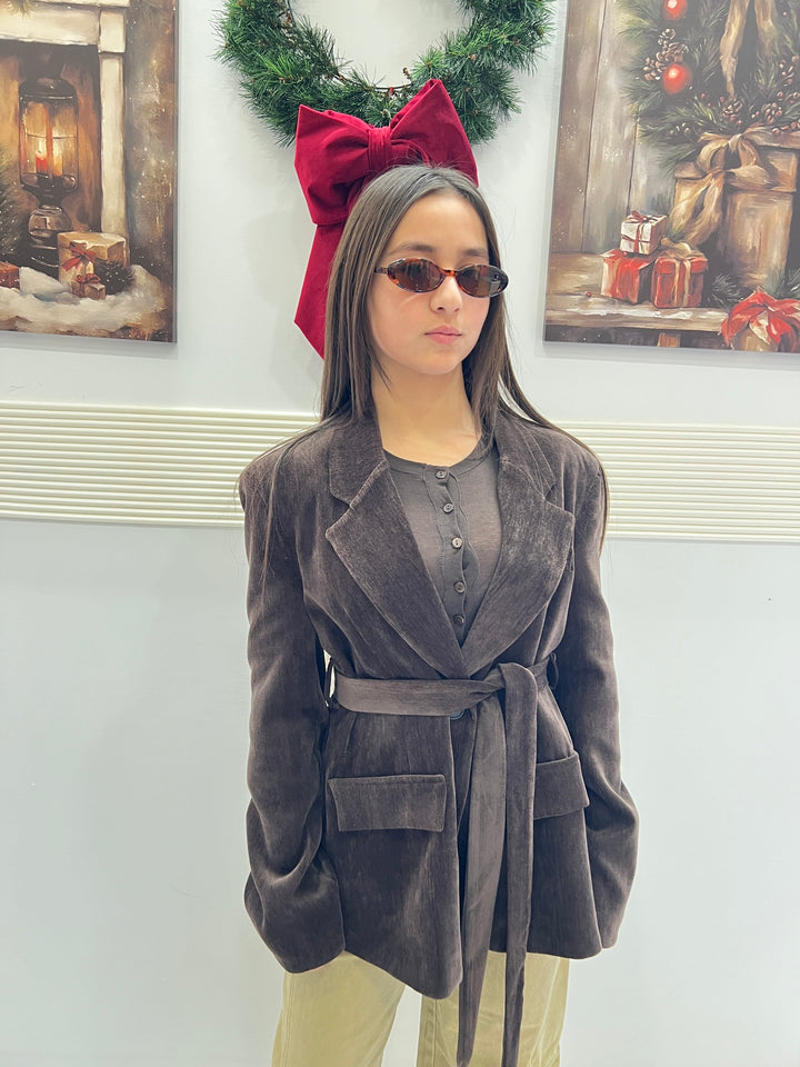 BLAZER VELLUTO CON CINTURA MARRONE