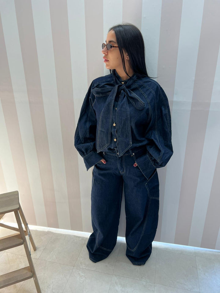 CAMICIA DENIM con fiocco