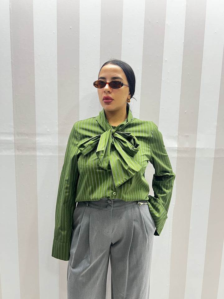 CAMICIA FIOCCO RIGHE VERDE