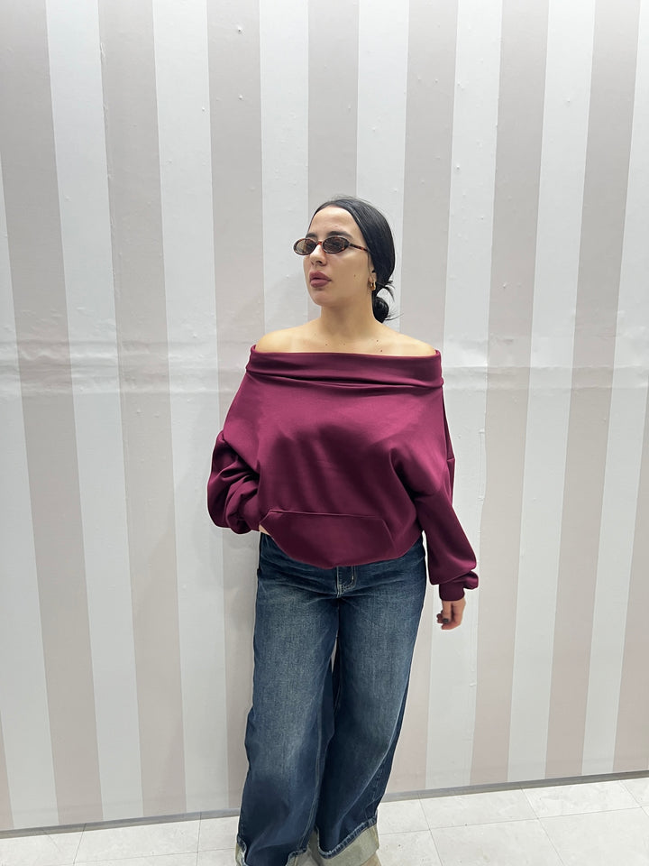 FELPA SCOLLO BARCA BORDEAUX