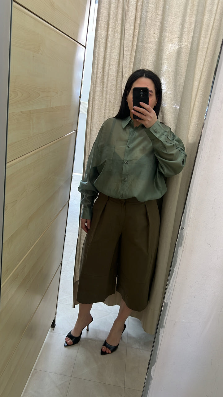 CAMICIA SEMITRASPARENTE VERDE MILITARE