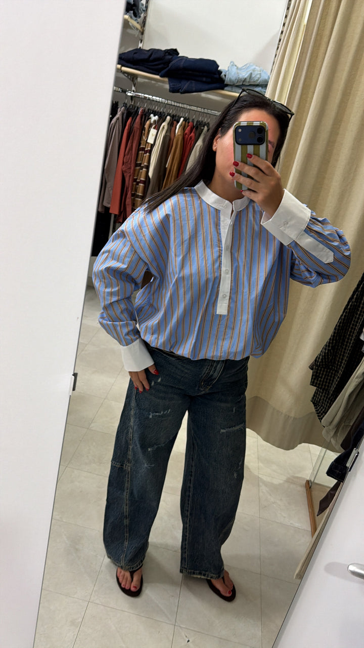 CAMICIA RIGHE CELESTE