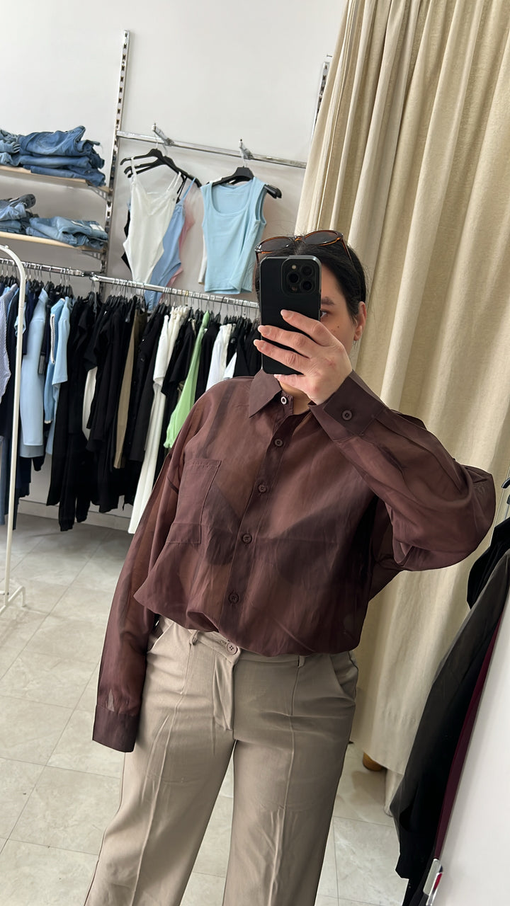 CAMICIA SEMITRASPARENTE  MARRONE