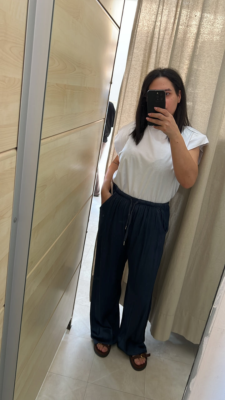 PANTALONI SATIN BLU