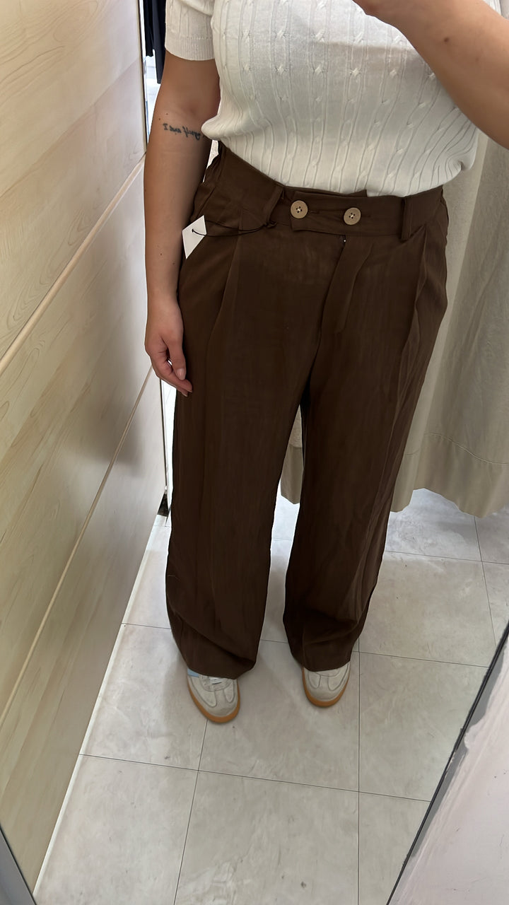 PANTALONI MISTO LINO MARRONE