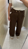 PANTALONI MISTO LINO MARRONE