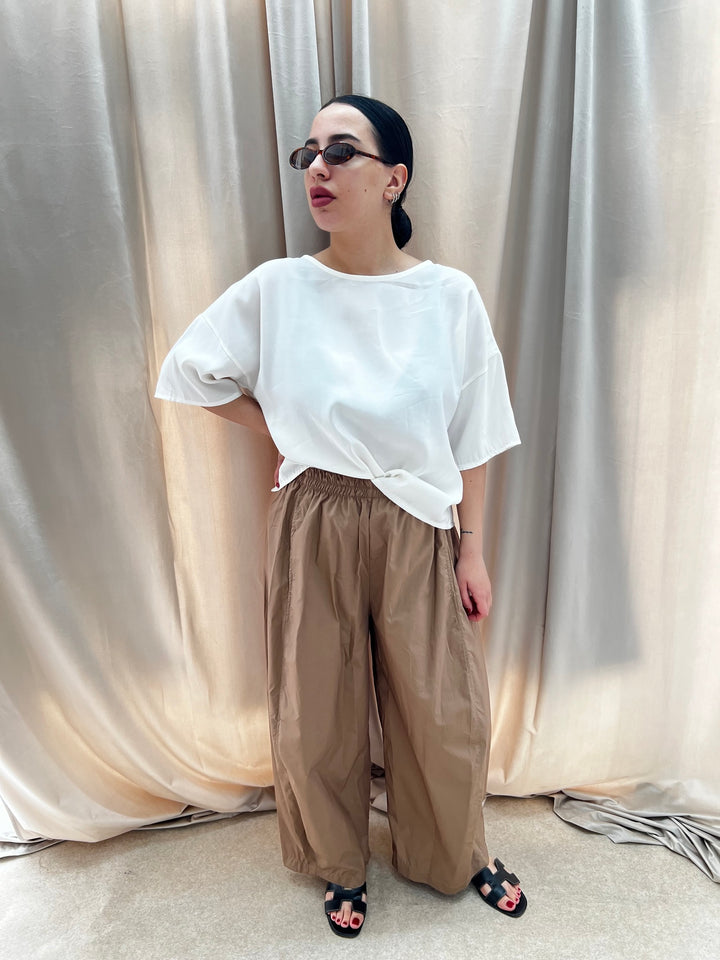 PANTALONI LARGHI IN COTONE Biscotto
