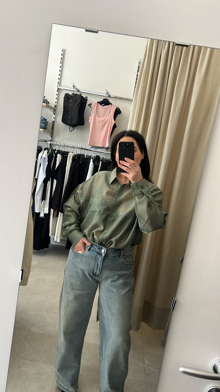CAMICIA SEMITRASPARENTE VERDE MILITARE
