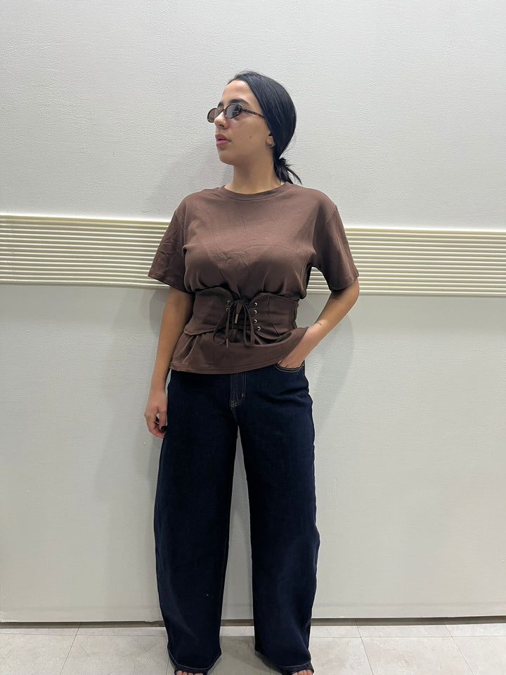 T-SHIRT CORSETTO MARRONE