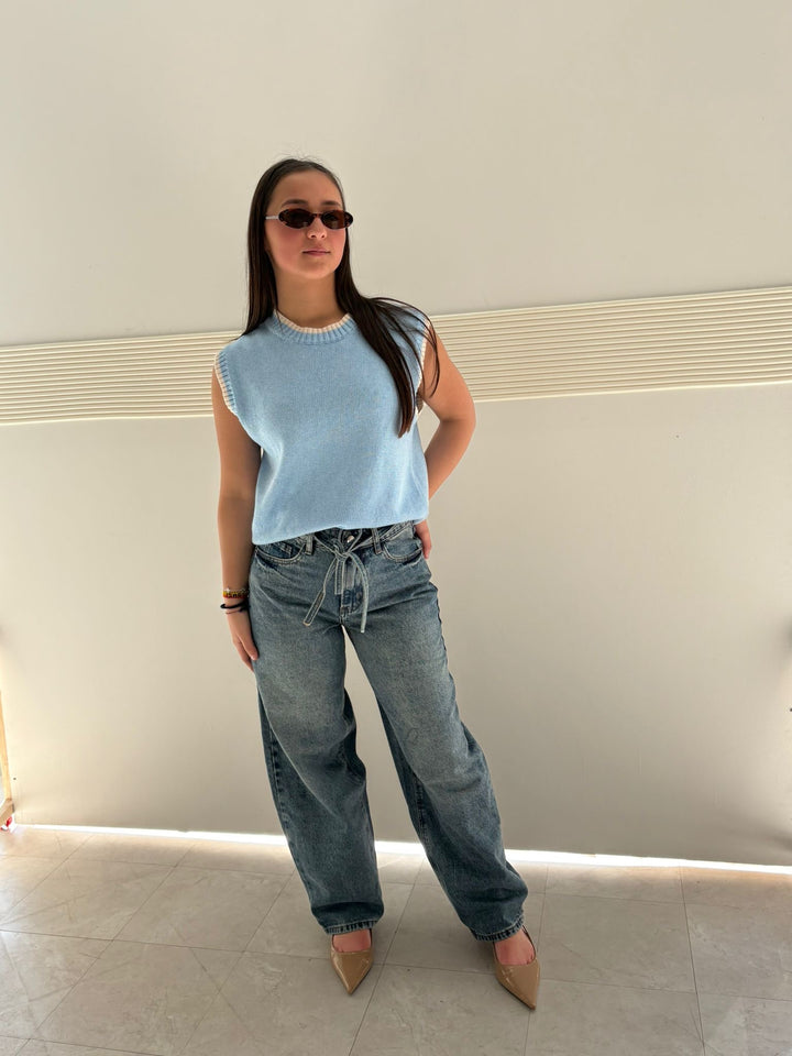 MAGLIA IN FILO CELESTE