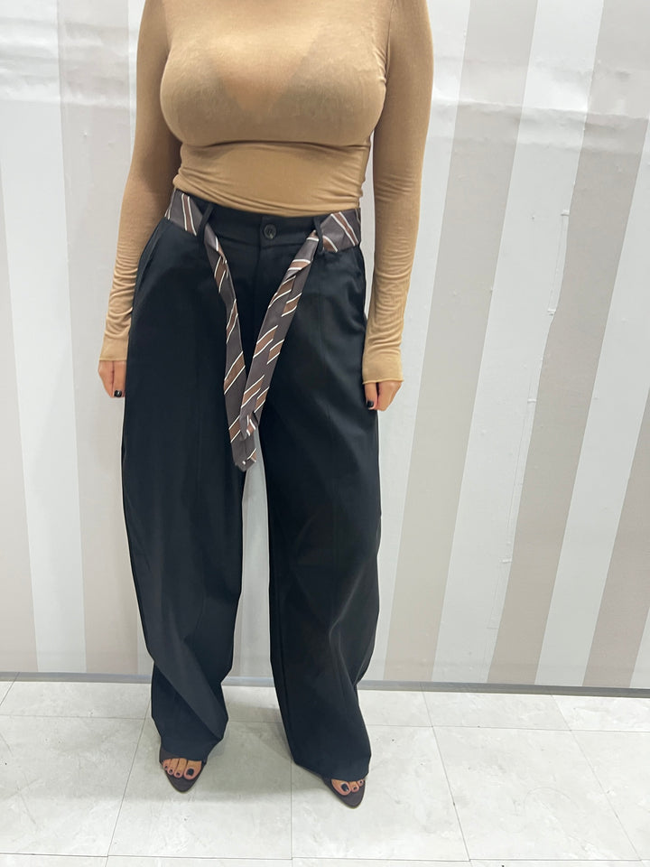 PANTALONI CRAVATTA NERO