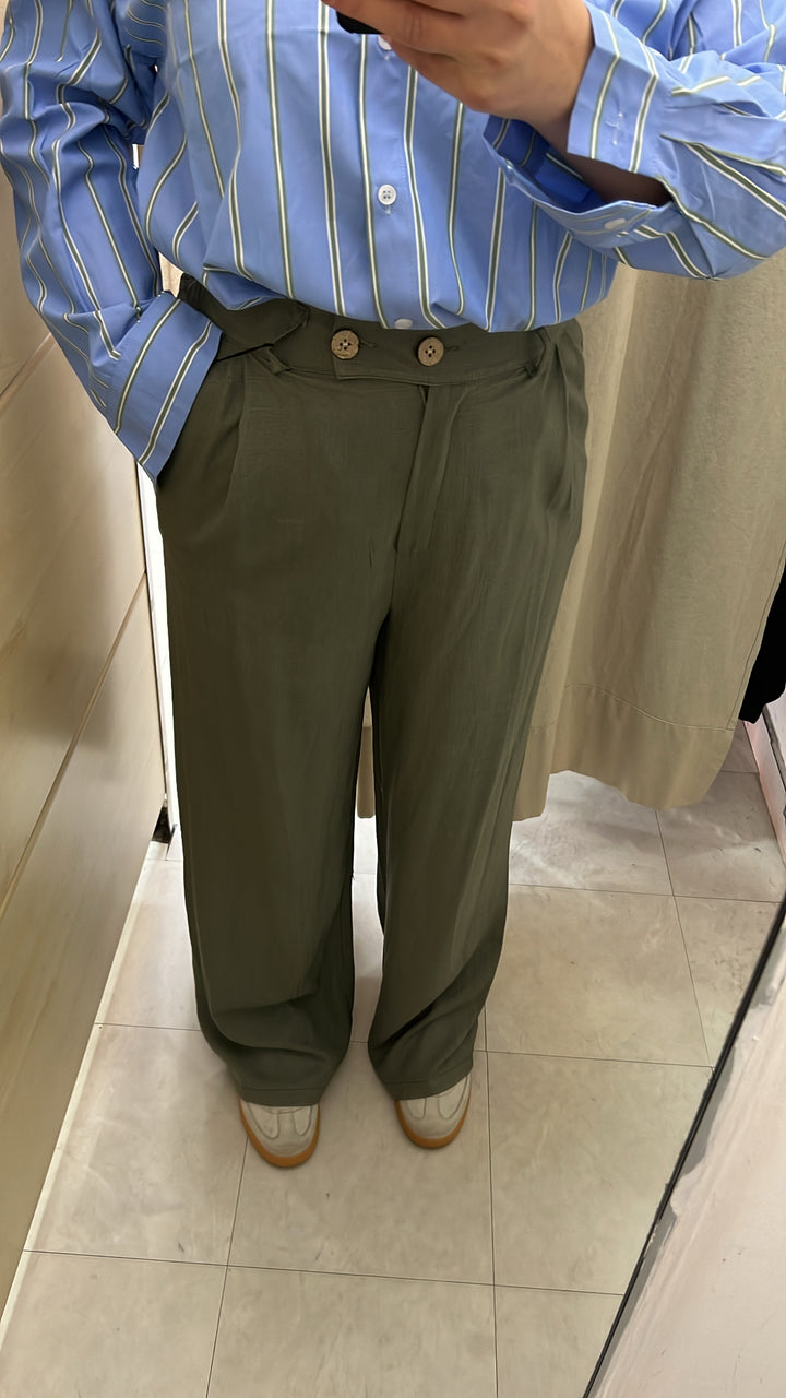 PANTALONI MISTO LINO VERDE