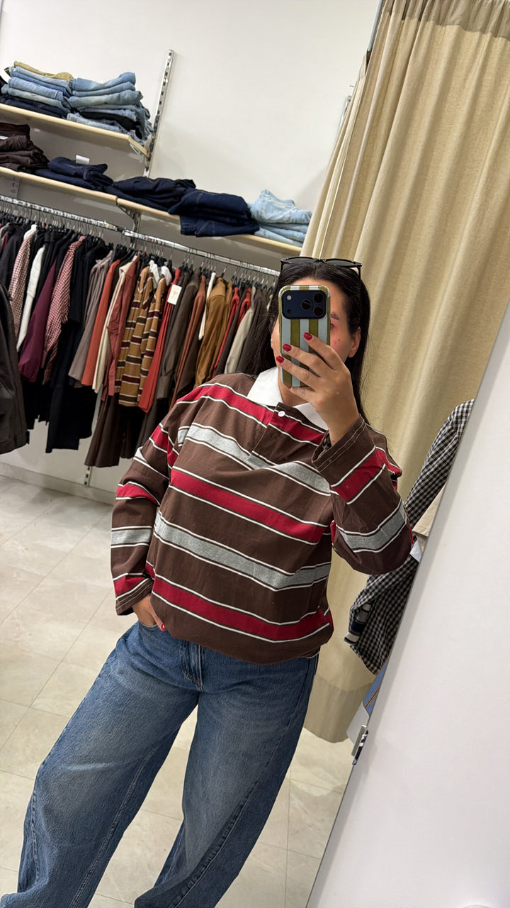 POLO RIGHE MARRONE