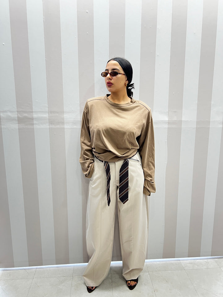 PANTALONI CRAVATTA PANNA