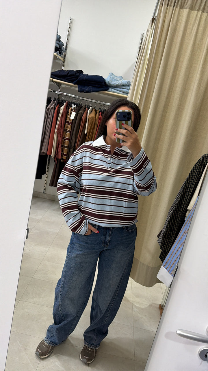 POLO RIGHE CELESTE